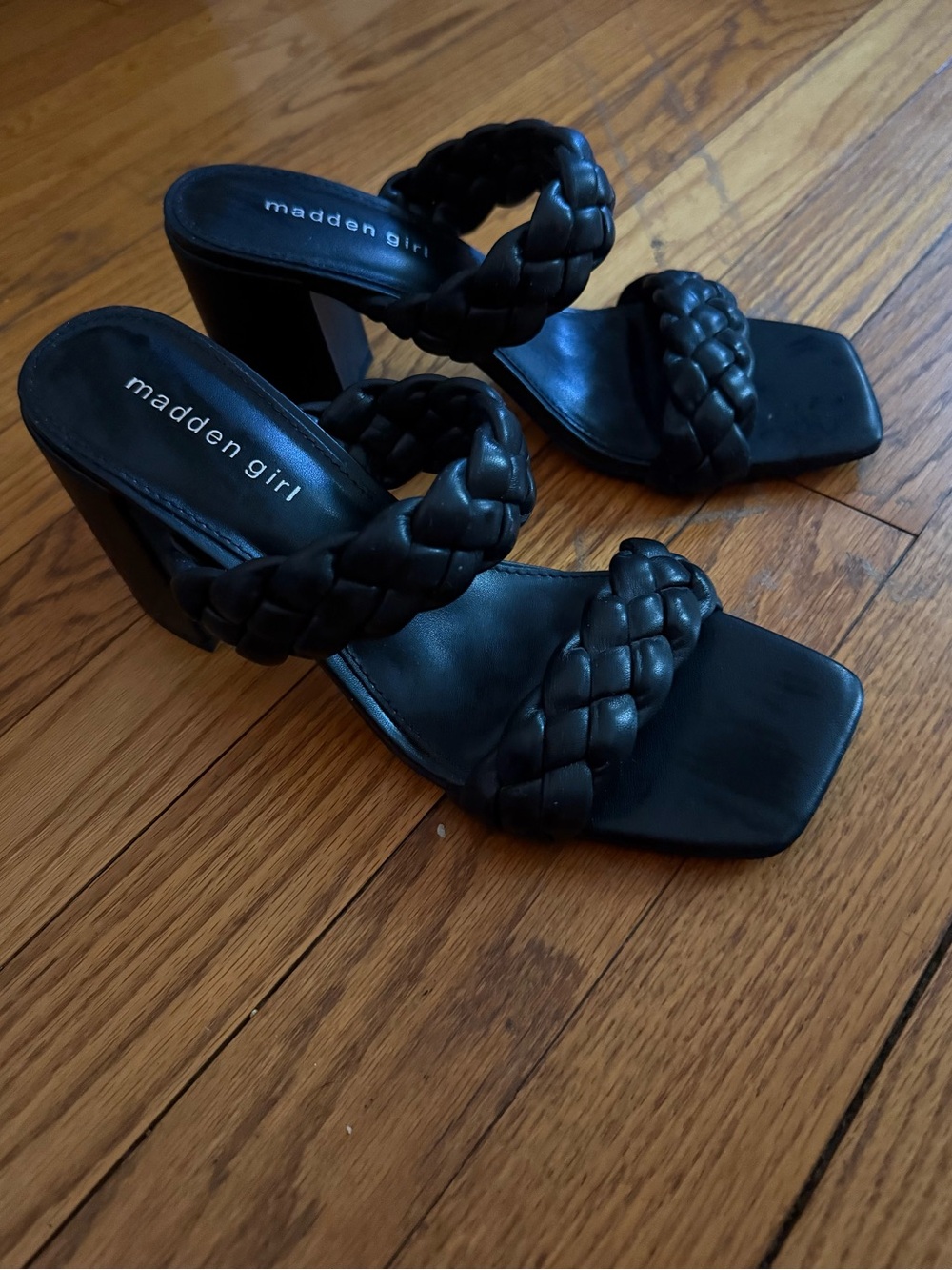 Madden Girl Black Braided Double-Strap Block Heels - Picture 2 of 4